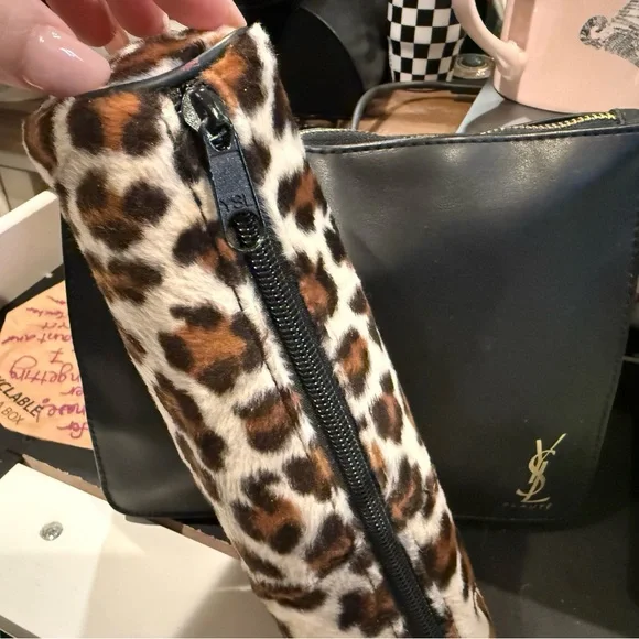 Yves Saint Laurent Black Beauty Pouch w/ YSL Leopard Case 8”x6.5”x2” 8”x2”x2.5” - Picture 15 of 16